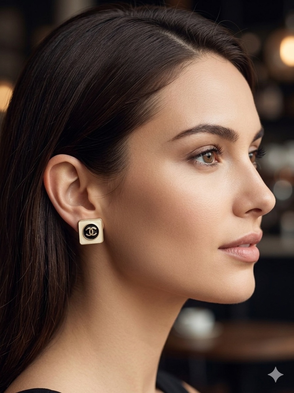 Gold and Black Square Logo Stud Earrings